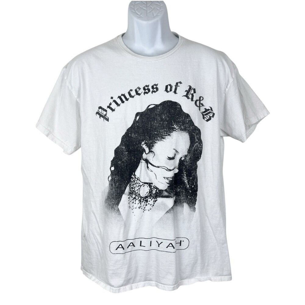 Aaliyah Shirt Men Large White Short Sleeve R&B Music Princess Graphic Tee
